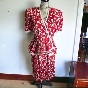 Vintage 80s Leslie Fay Peplum Skirt Set